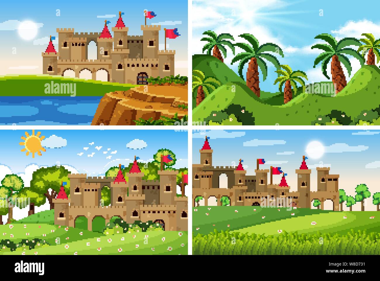 Vector Castle Scenes A set of outdoor scene including castle illustration Stock Vector Image ...