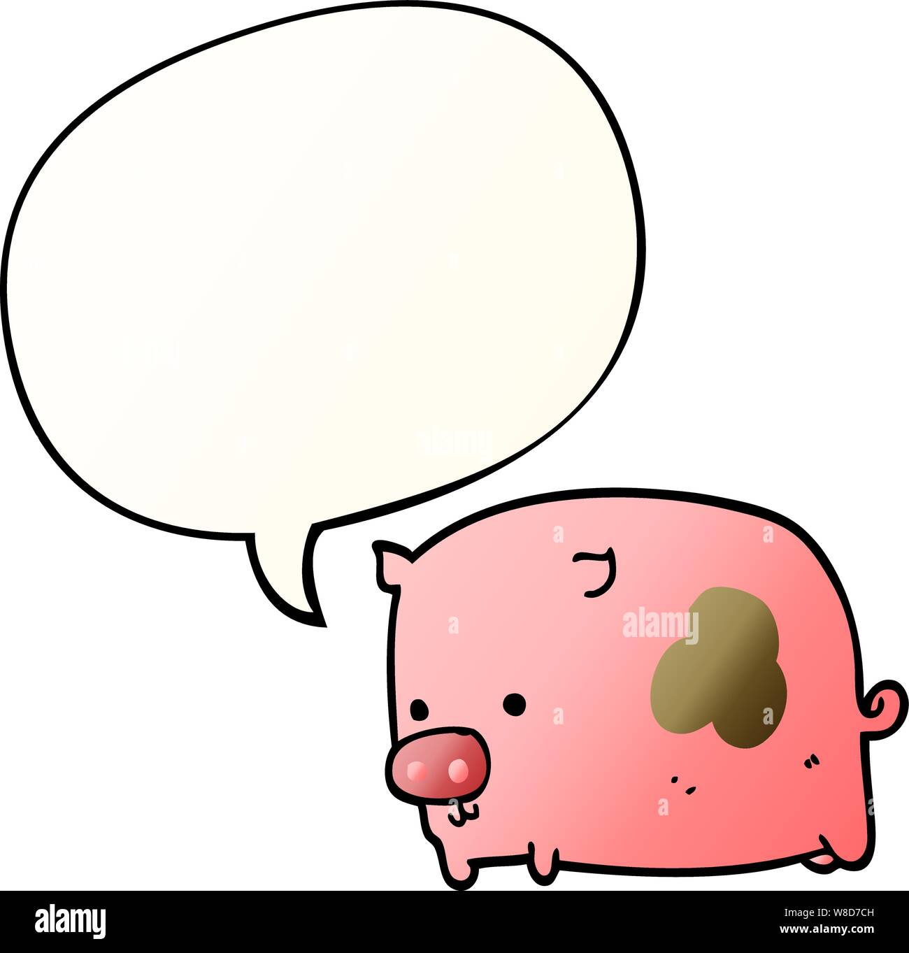 cartoon pig with speech bubble in smooth gradient style Stock Vector