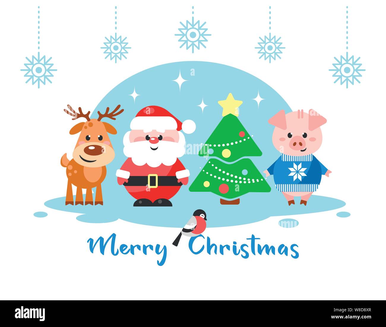 Merry Christmas. Greeting card with funny cartoon characters ...