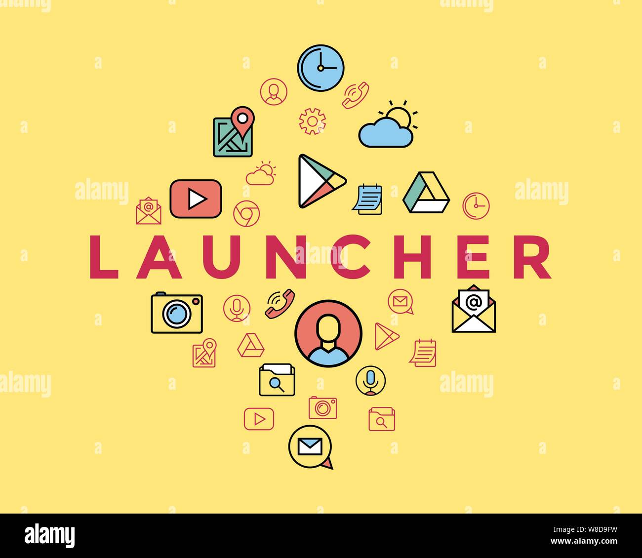 mobile phone launcher thin flat line icons digital vector illustration Stock Vector