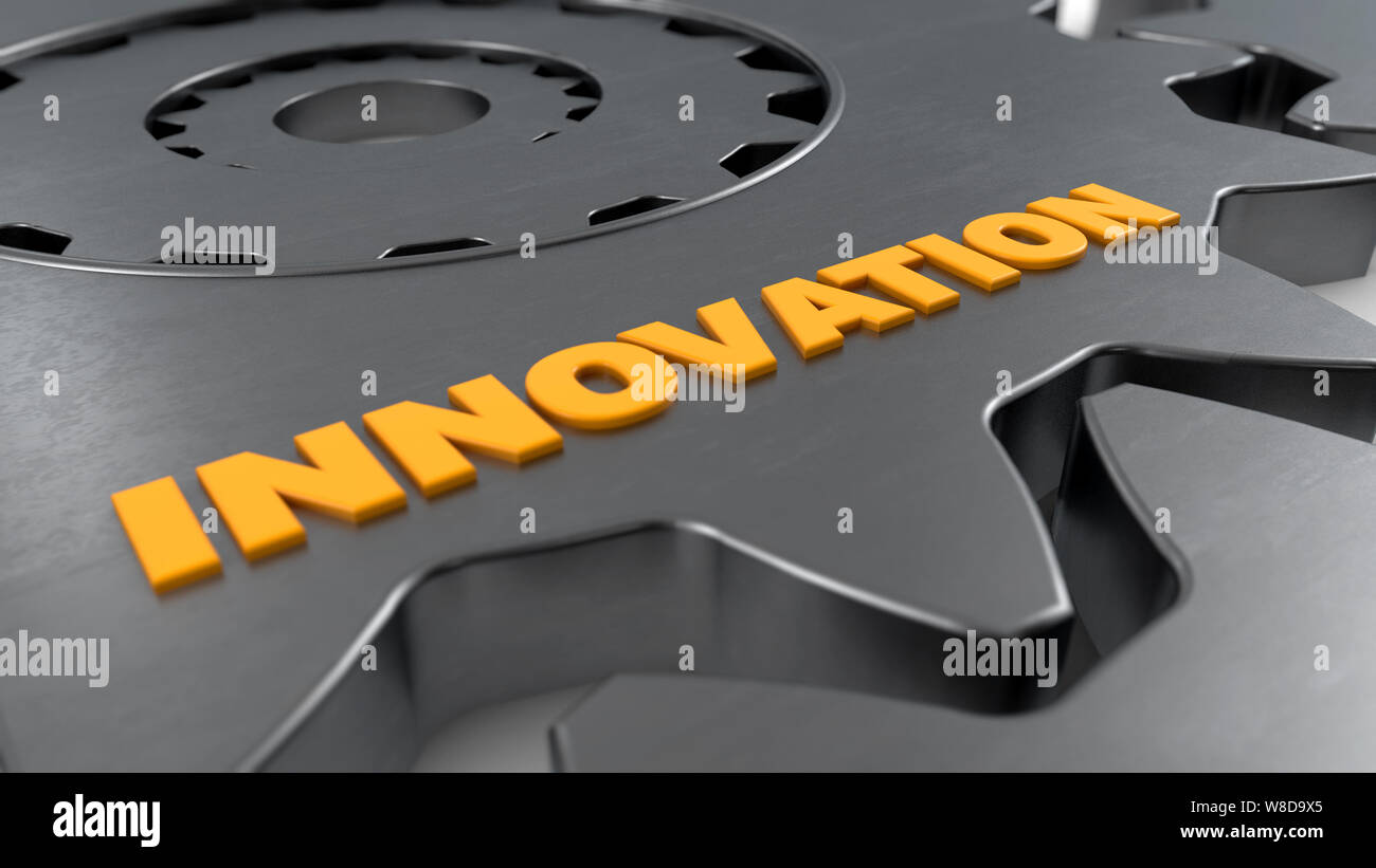 3D gear and innovation text Stock Photo - Alamy