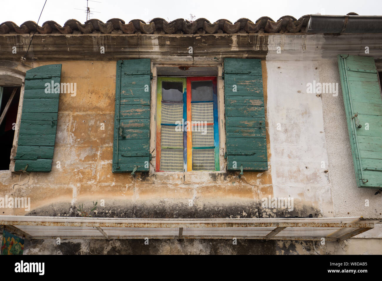 Old stone house with wooden shutters in Provence, France Stock Photo ...
