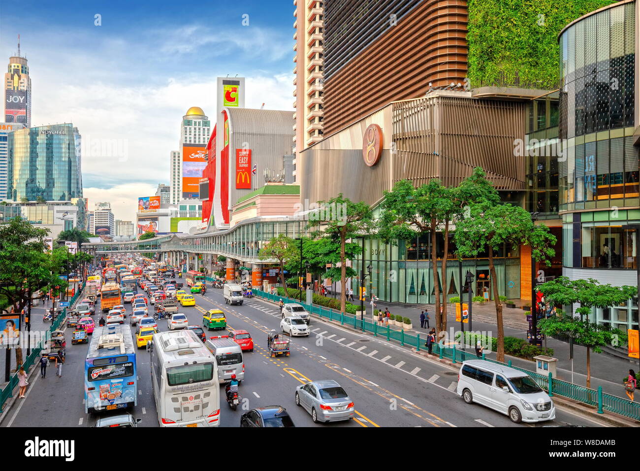 BANGKOK, THAILAND - 25 Oct 2018 - Area in front Central World. hotels in business area around Ratchaprasong Intersection. Economic center of Bangkok T Stock Photo
