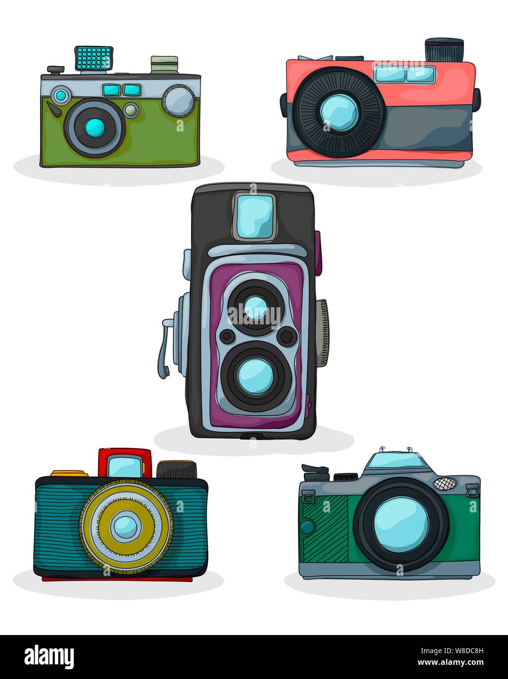 Vintage camera set, vector drawing illustration Stock Vector Image ...