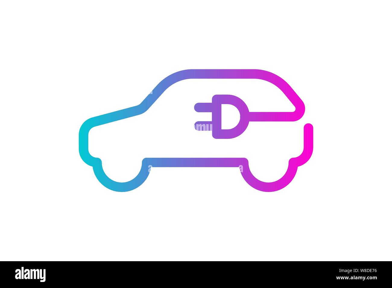 Electric car icon. Electrical cable plug charging gradient symbol. Eco friendly electric auto vehicle concept. Vector electricity illustration Stock Vector