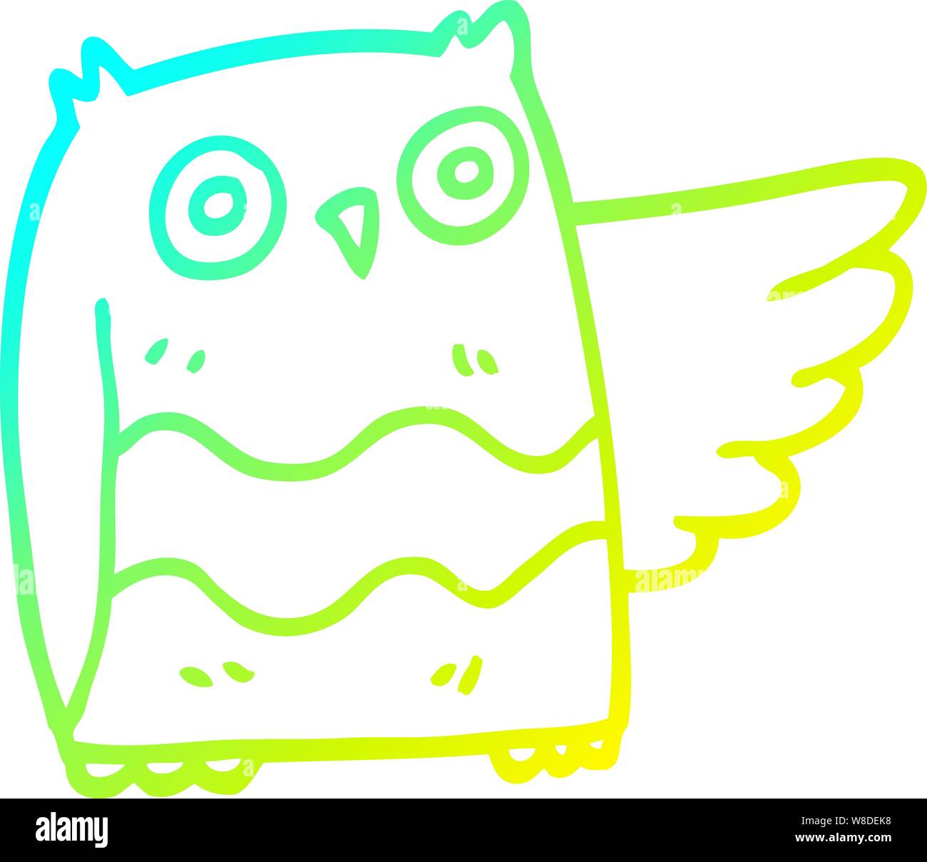 Cold Gradient Line Drawing Of A Cartoon Cute Owl Stock Vector Art
