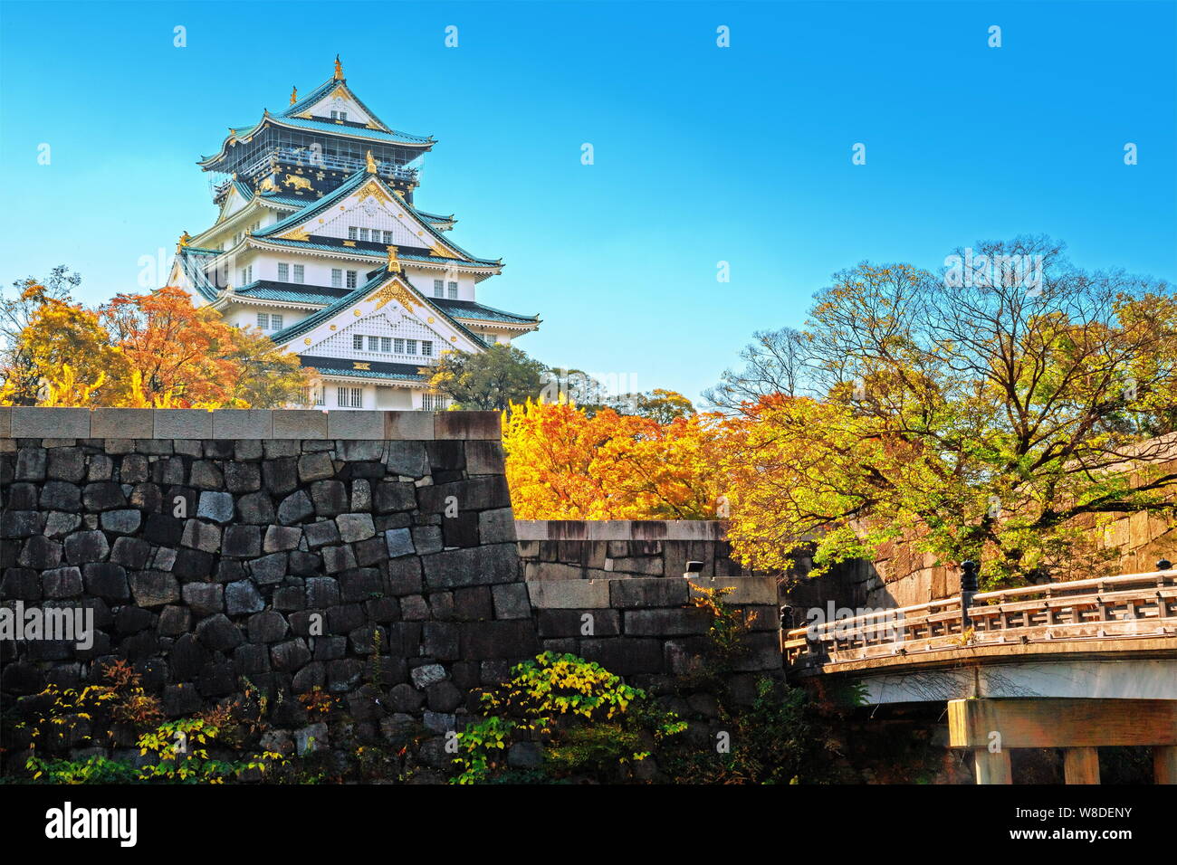 Osaka Castle in osaka city with autumn leaves Stock Photo - Alamy