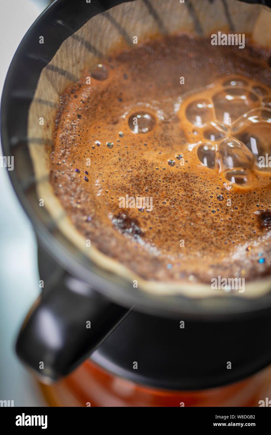 Picture of The first step The Pre-Brew (The Bloom) of the pour over drip coffee ...