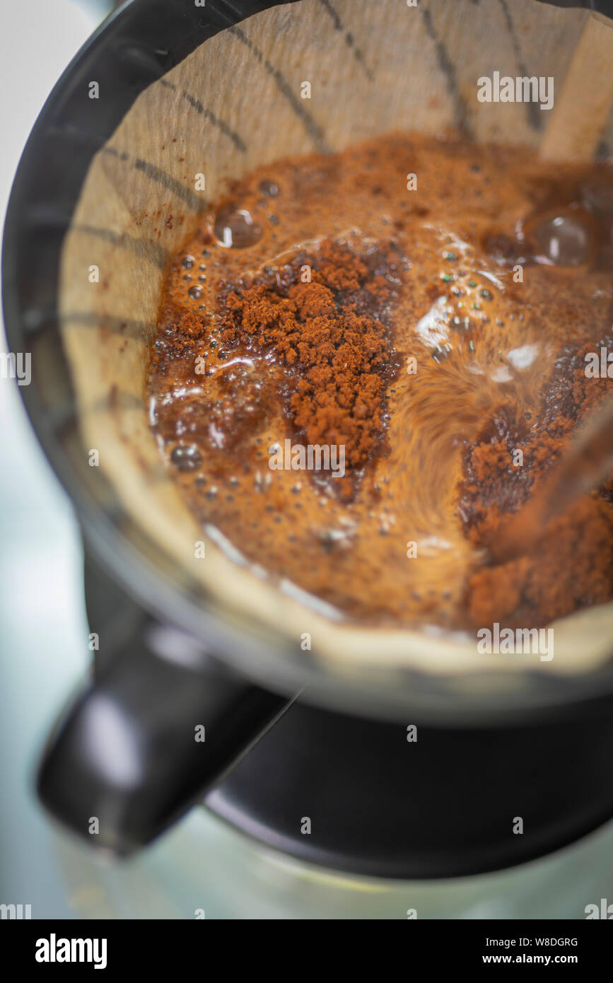 Picture of Brewing coffee v60 method macro hi-res stock photography and images - Alamy