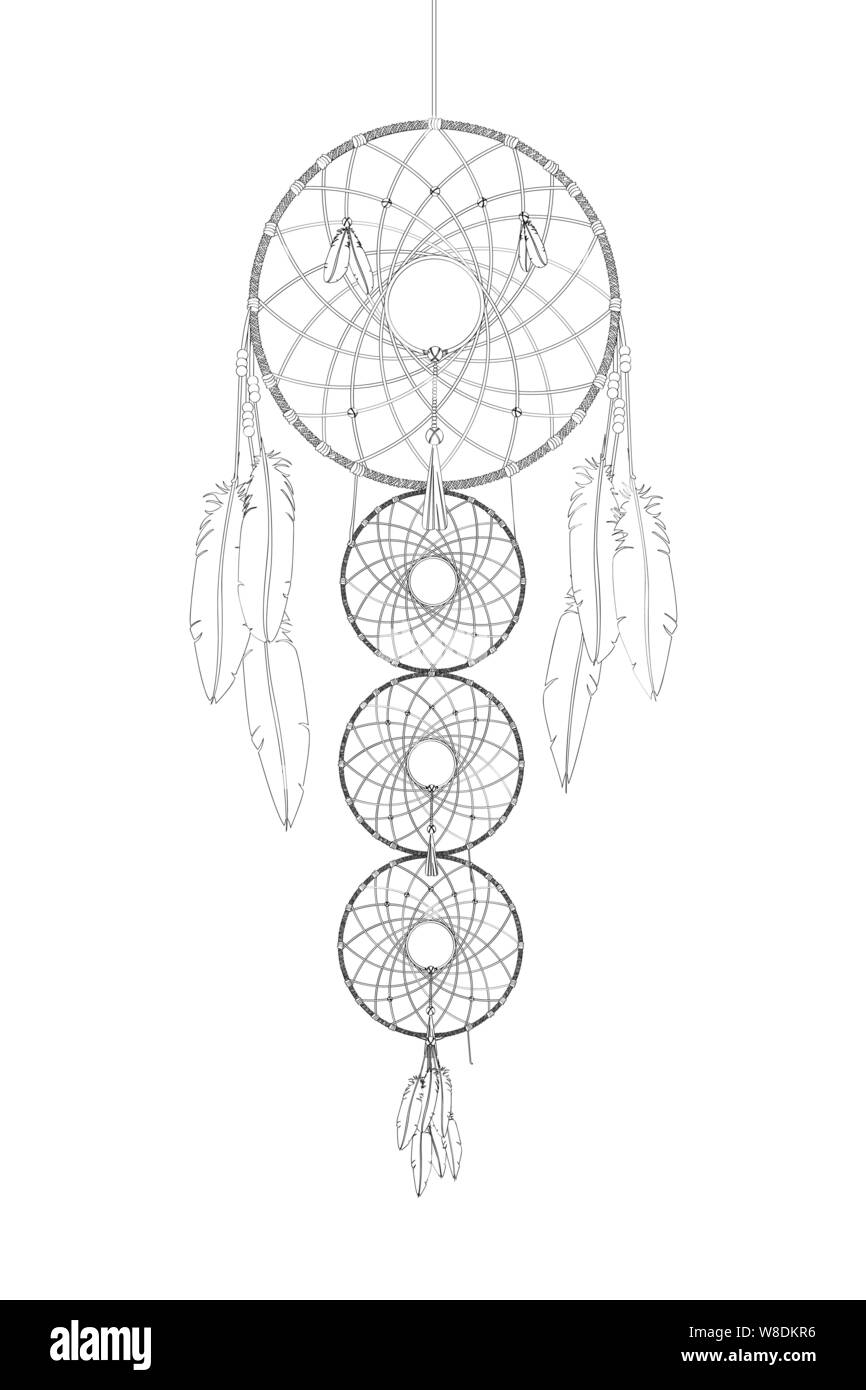Dreamcatcher vector drawing outlined over white background Stock Vector