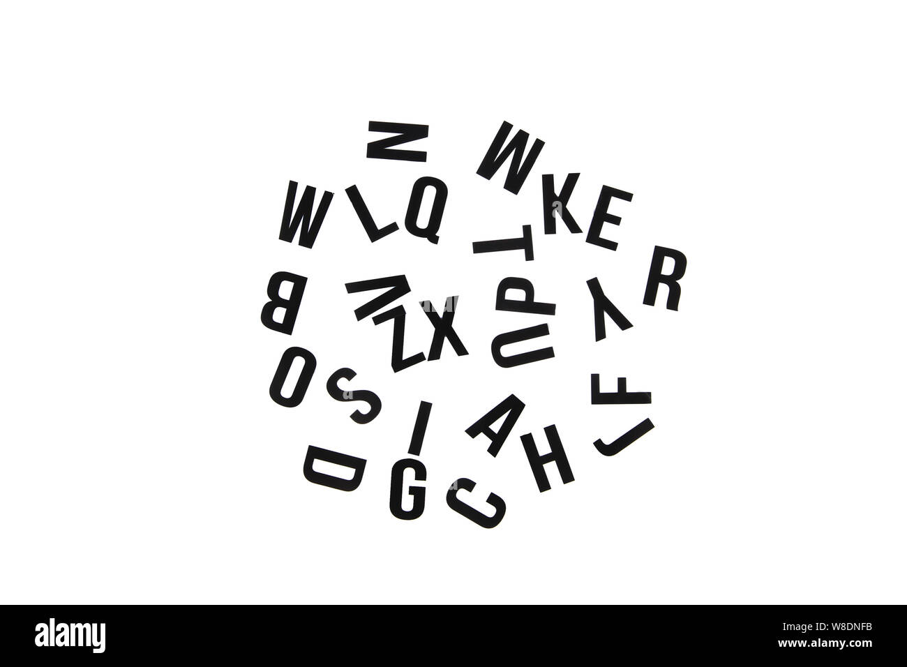 Mixed letters of English alphabet. Black isolated Stock Photo - Alamy