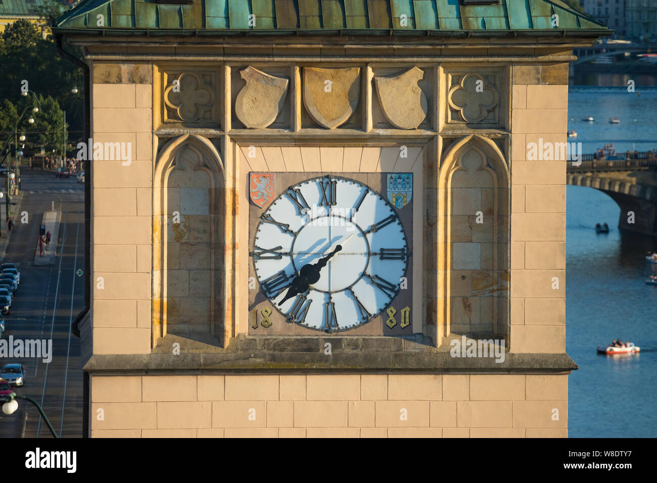 Old town water tower clock in Prague Stock Photo Alamy