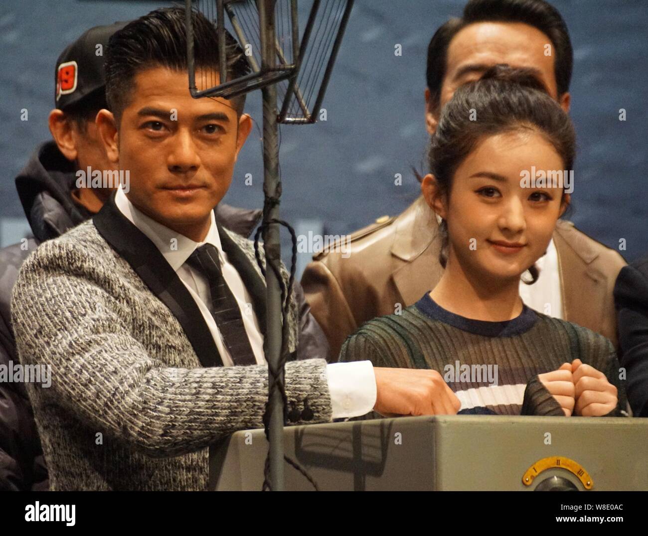 Hong Kong Singer And Actor Aaron Kwok Left Chinese Actress Zhao Liying Attend A Press Conference For Their New Movie Eternal Wave In Shanghai Chi Stock Photo Alamy