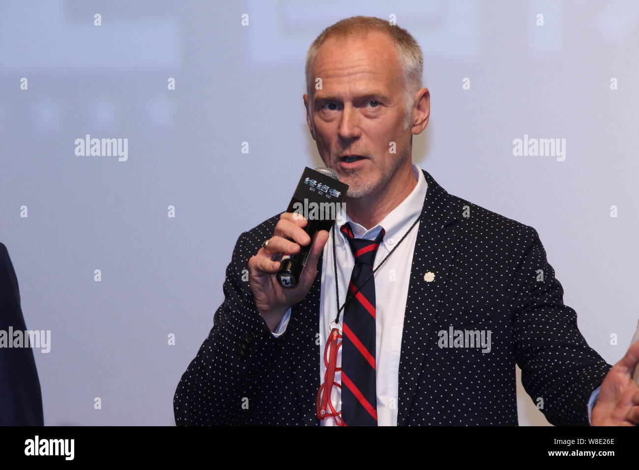 American director Alan Taylor speaks during a premiere for his movie 'Terminator Genisys' in Shanghai, China, 19 August 2015. Stock Photo