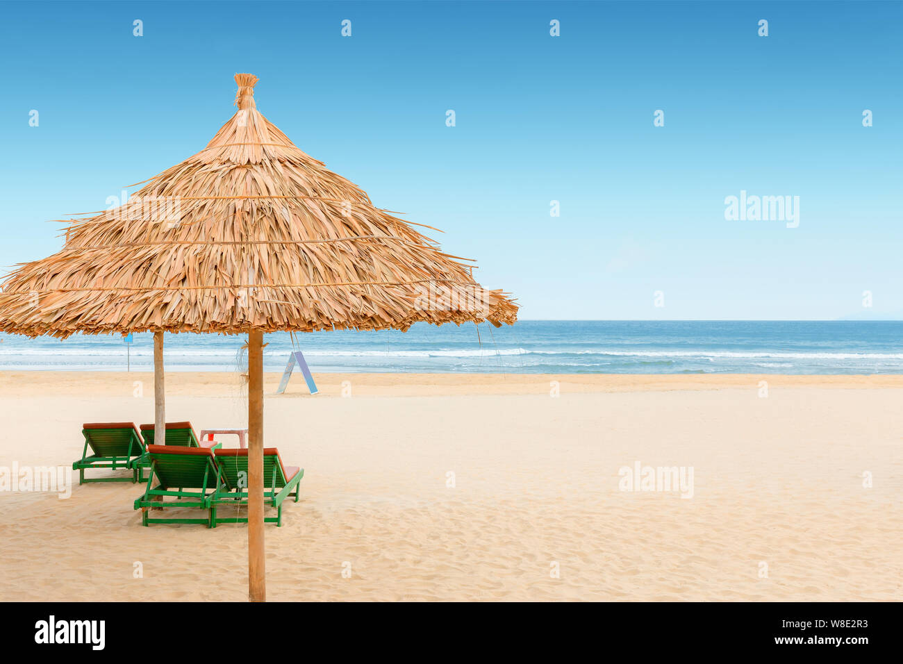 White sand beach with relaxing chairs at sunny day in Vietnam Stock ...