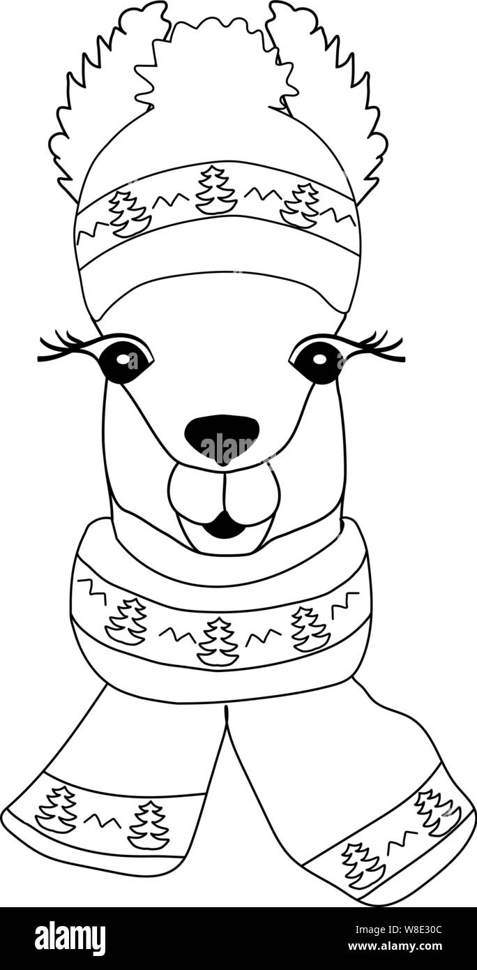 Lama in a winter hat with a scarf depicting a Christmas tree.Llama ...