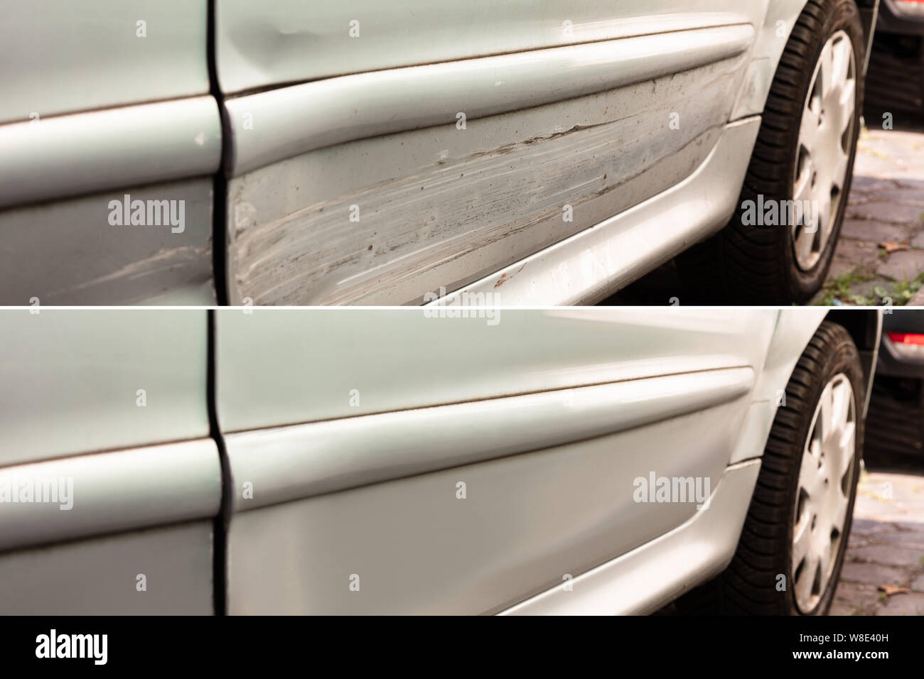 Photo of car dent repair before and after Stock Photo - Alamy