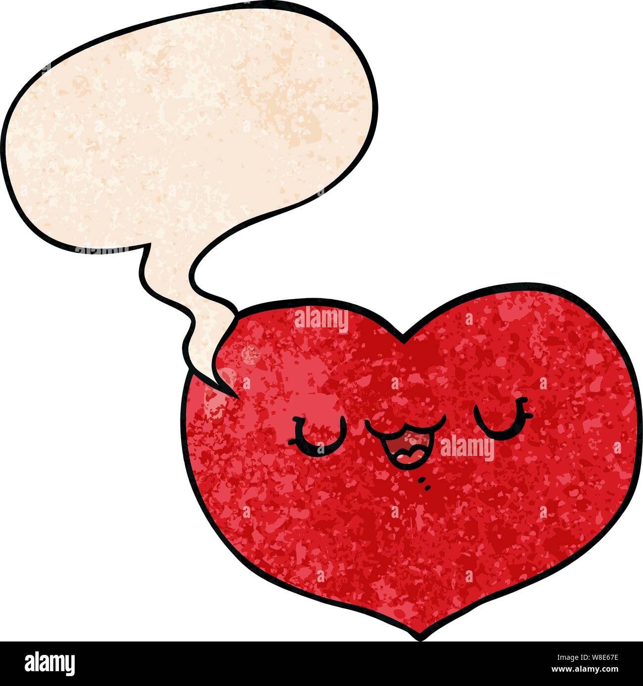 cartoon love heart with speech bubble in retro texture style Stock ...