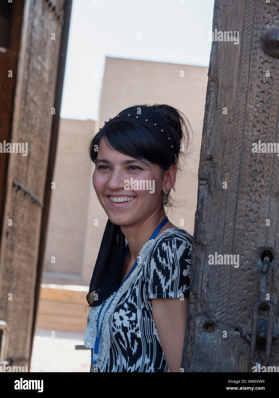 young woman in historic city Ichan Qala, Chiwa, Uzbekistan, Asia Stock Photo