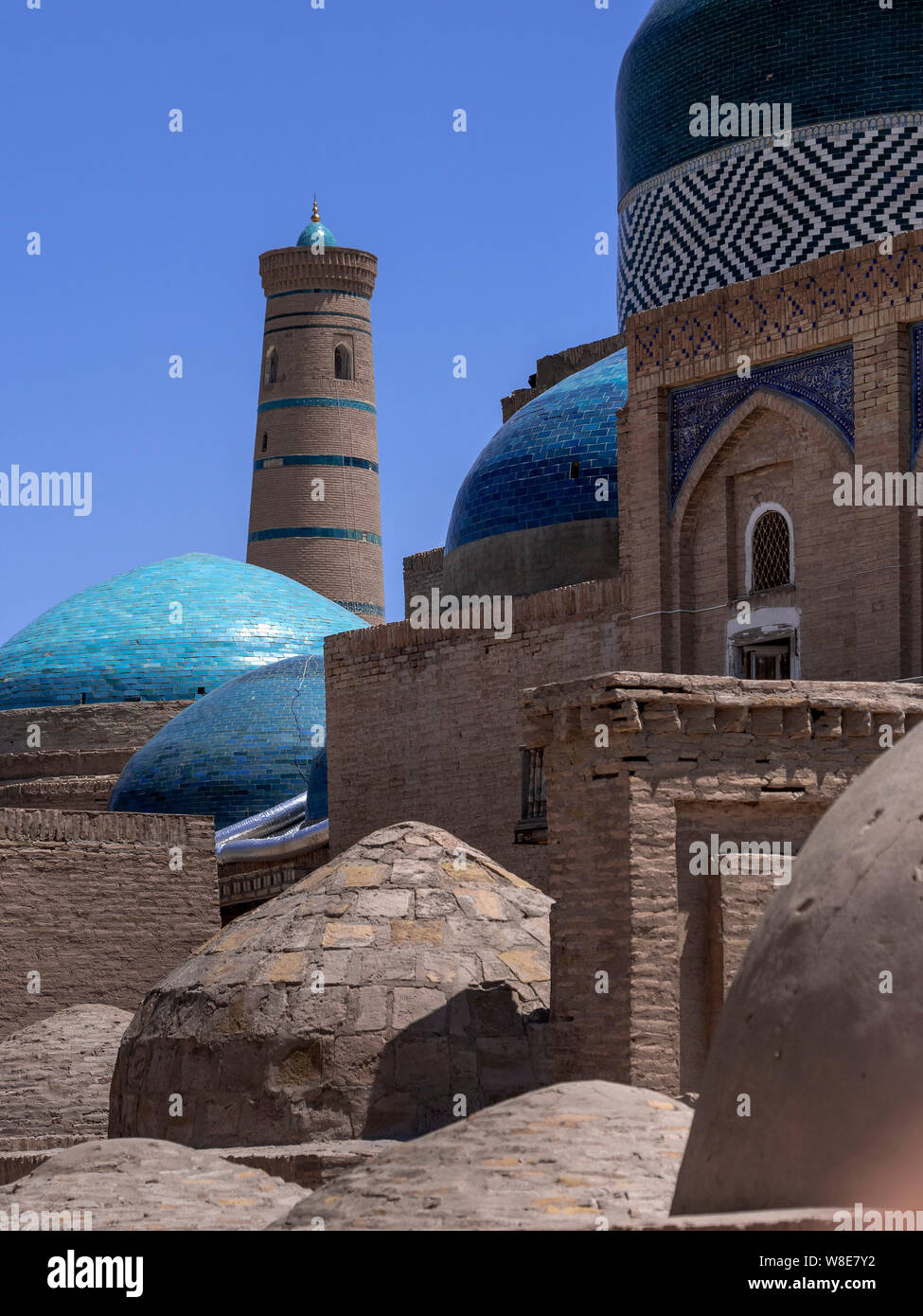 minaret and domes, historic city Ichan Qala, Chiwa, Uzbekistan, Asia ...