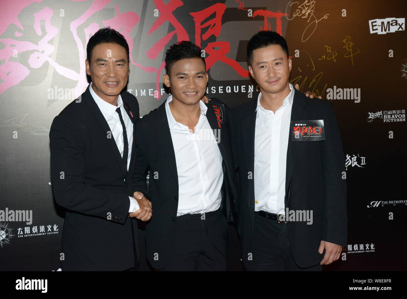 From Left Hong Kong Actor Simon Yam Thai Actor Tony Jaa And Chinese Actor Wu Jing Pose During A Premiere For Their Movie Spl 2 A Time For Consequ Stock Photo Alamy