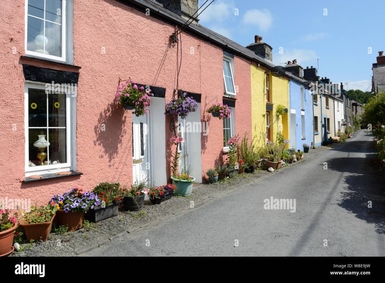 A row of colourful terraced houses in the small seaside village of