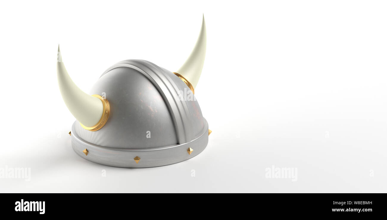 Viking warrior hat with horns isolated against white background, gold