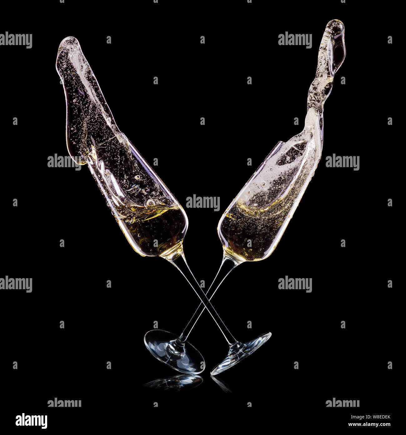 Set of luxury champagne glasses on isolated on a black background Stock Photo Alamy
