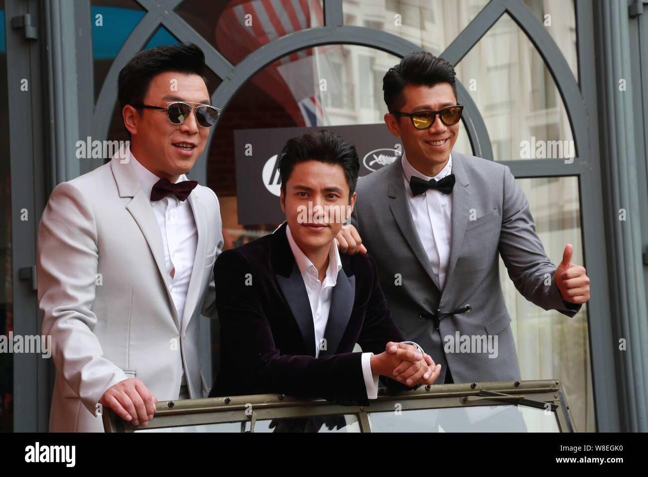 (From left) Chinese actors Huang Bo, Chen Kun and Xia Yu pose at a ...