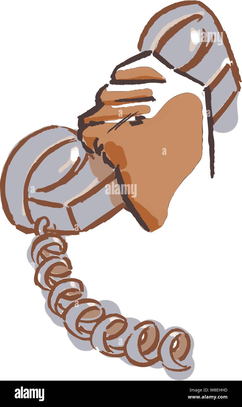 Hand Holding Vintage Corded Telephone Hand Draw Loosely Colored