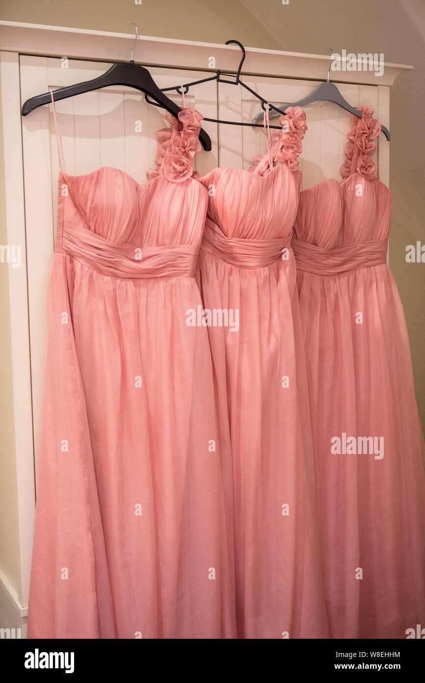 Pink Bridesmaids Dresses Stock Photo Alamy