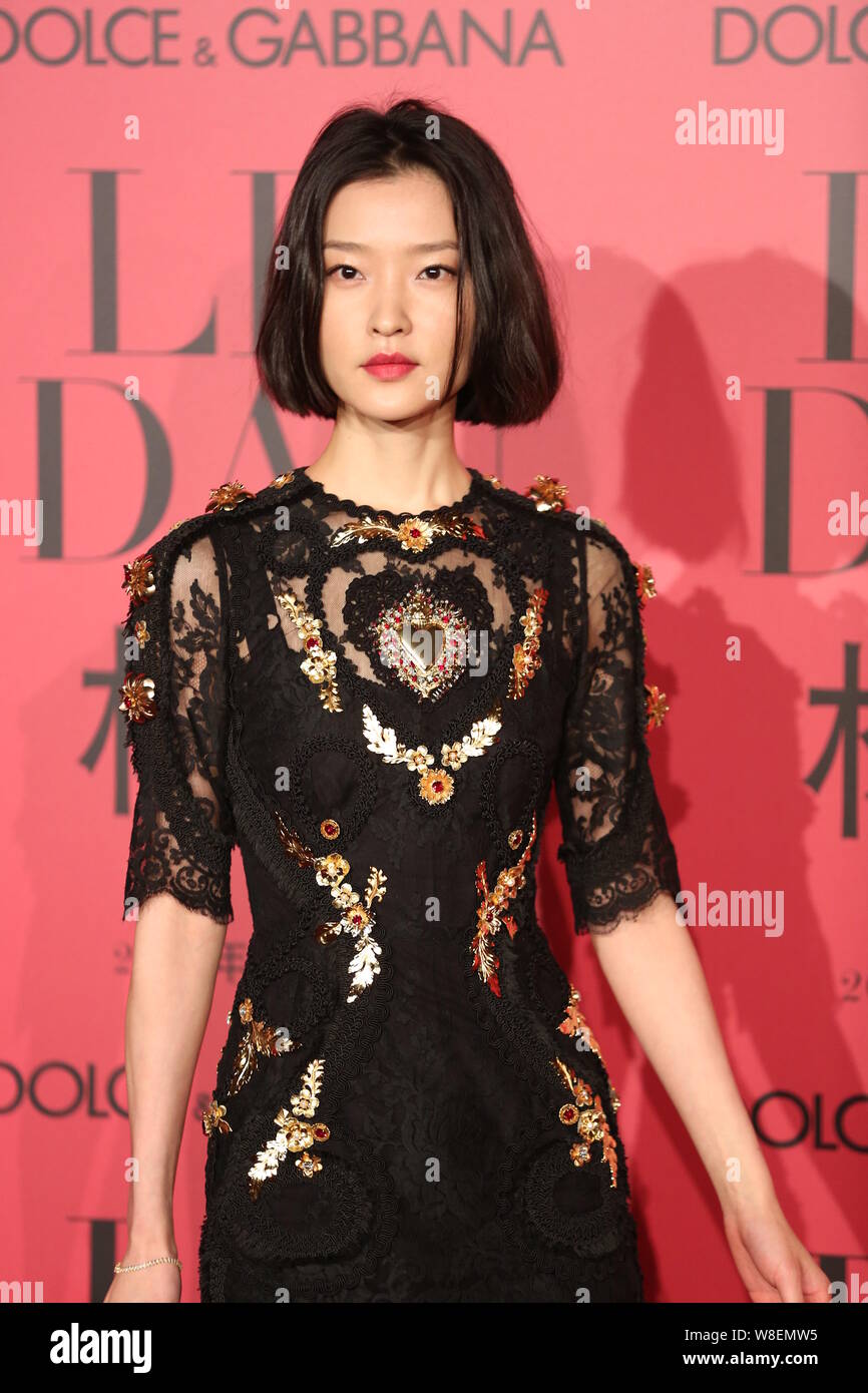 Chinese model Du Juan poses during the Dolce & Gabbana celebration party in Shanghai, China, 19 March 2015. Stock Photo