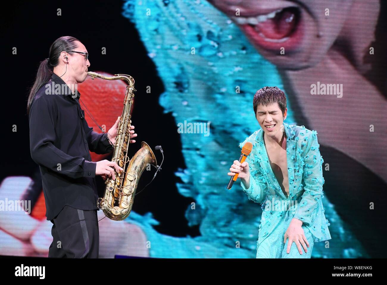 Taiwanese singer Jam Hsiao performs during his 2015 world tour concert