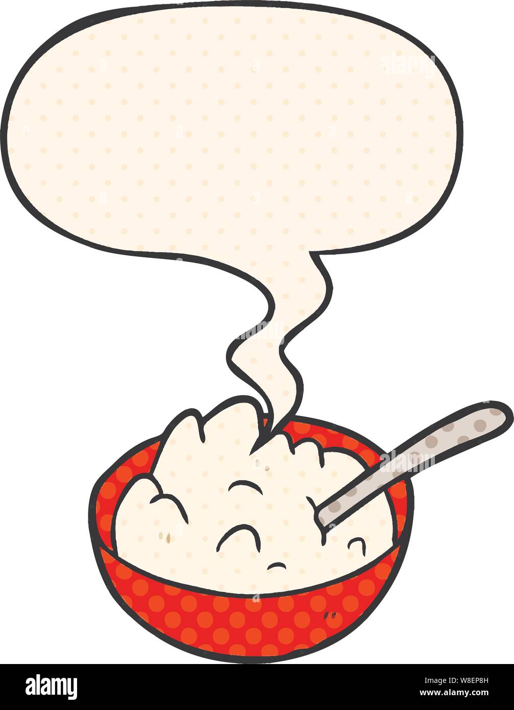 cartoon bowl of porridge with speech bubble in comic book style Stock ...