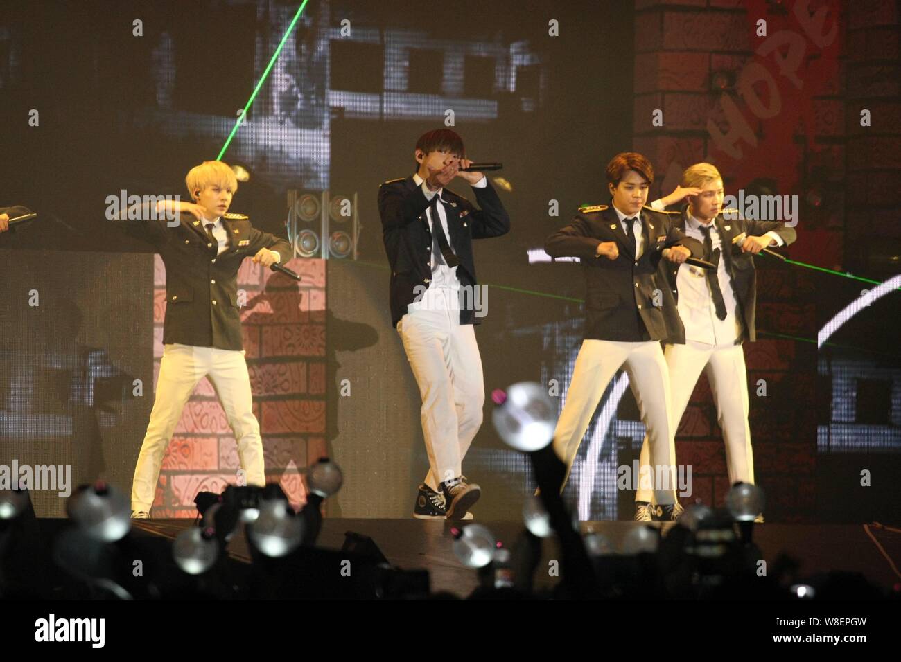 Members Of South Korean Boy Group Bts Bangtan Boys Perform At The Concert 15 Bts Live Trilogy In Hong Kong Episode Ii The Red Bullet During Th Stock Photo Alamy