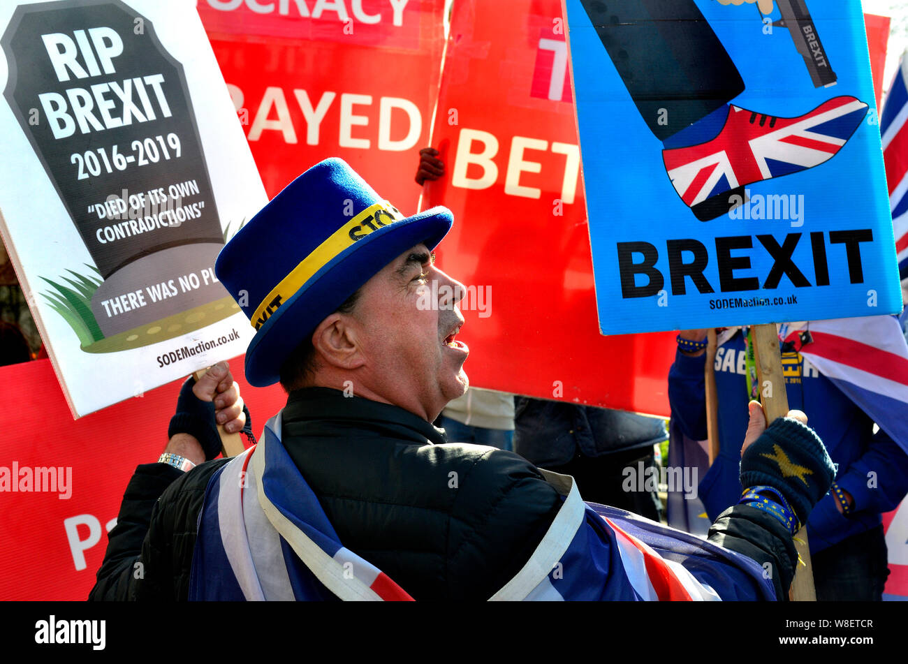 London, England, UK. Steve Bray, anti-Brexit campaigner (SODEM - Stand of Defiance European Movement) Stock Photo