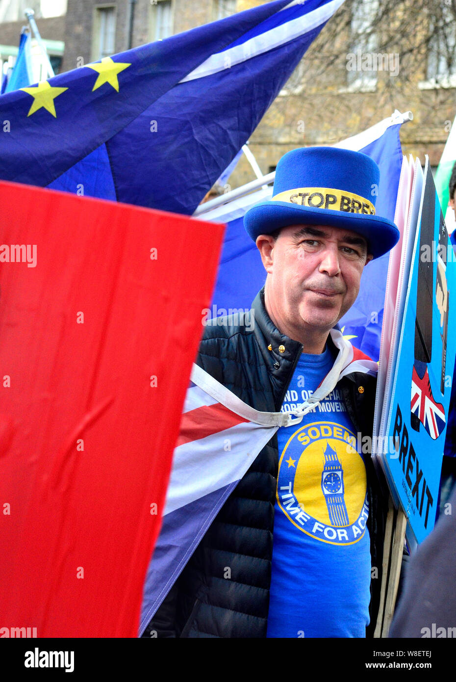 London, England, UK. Steve Bray, anti-Brexit campaigner (SODEM - Stand of Defiance European Movement) Stock Photo