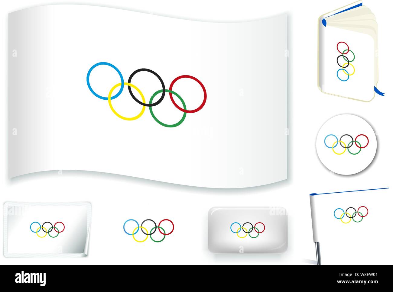 Olympic flag. Vector illustration 3 layers. Shadows, flat flag, lights and shadows. Collection of world flags. Accurate colors. Easy changes. Stock Vector