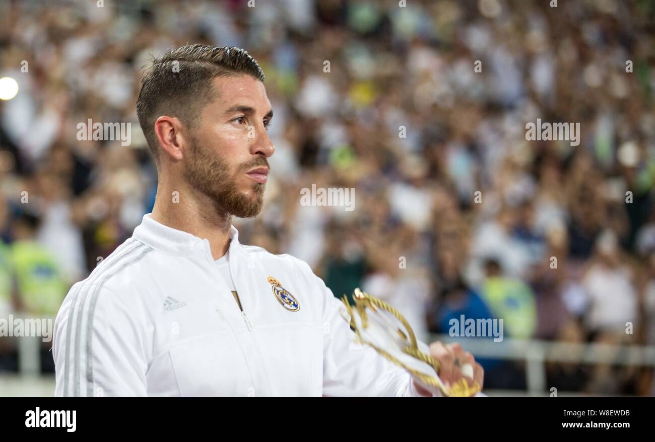 Sergio Ramos of Real Madrid is pictured in a soccer match between Real Madrid and Inter Milan during the 2015 International Champions Cup China in Gua Stock Photo