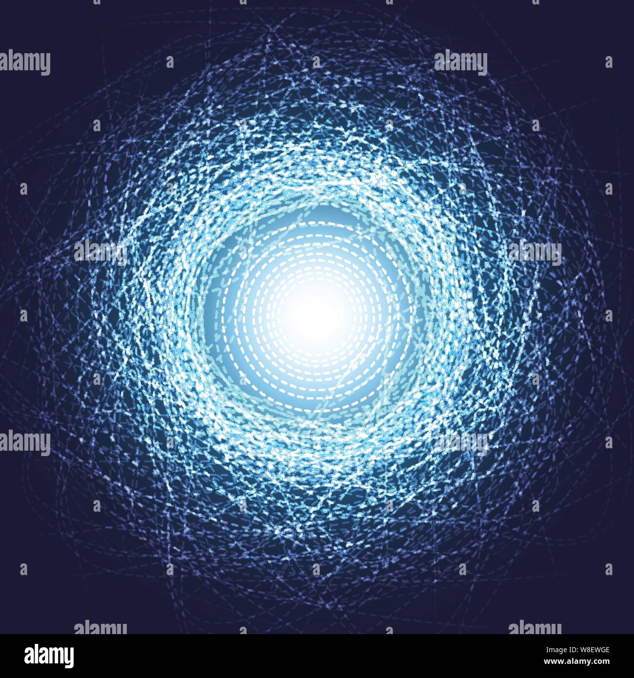 Abstract Background Vector with Blue Round Concentric Doodles and Light ...
