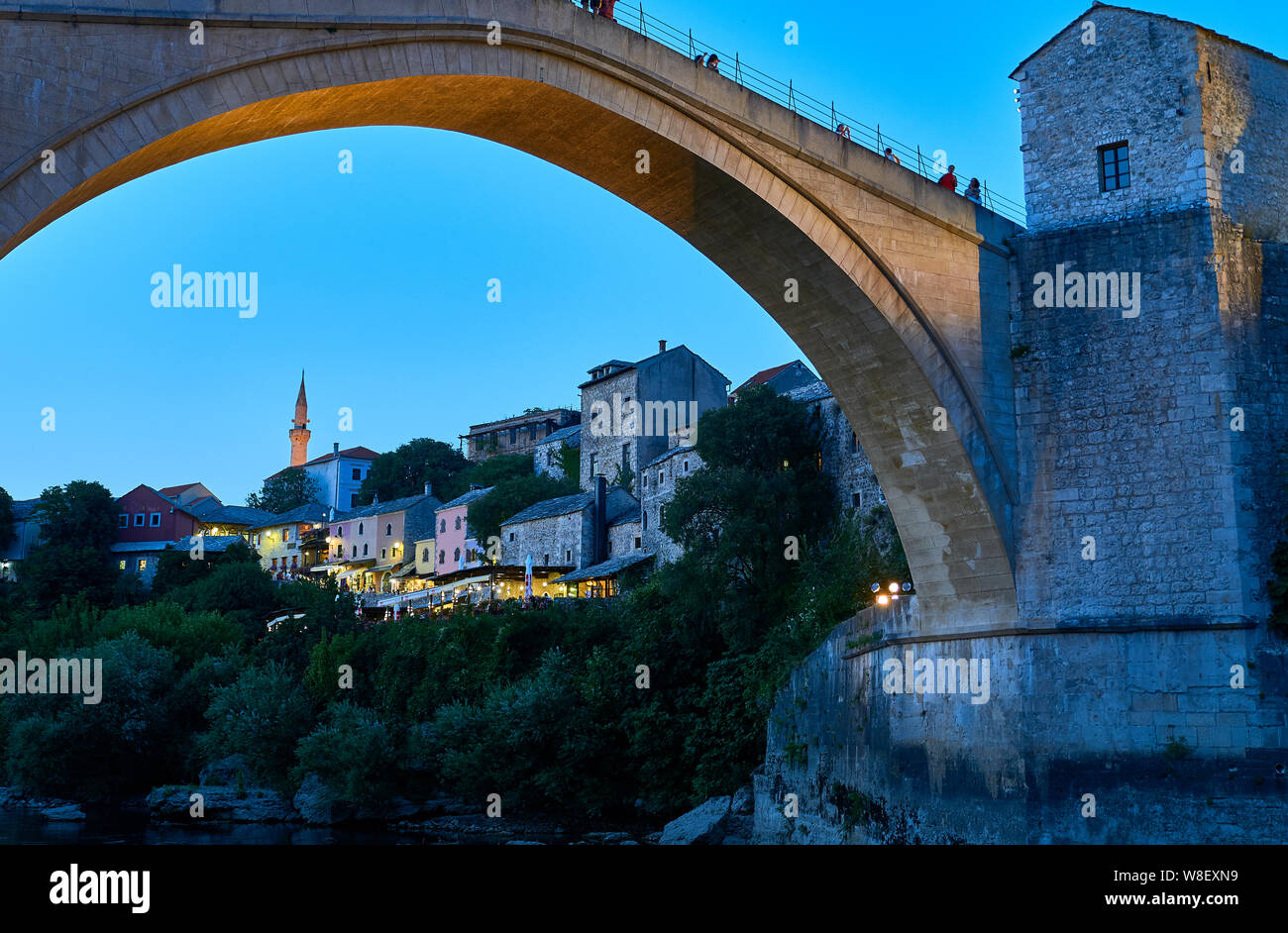 Mostar old bridge at night .Bosnia Herzegovina Stock Photo