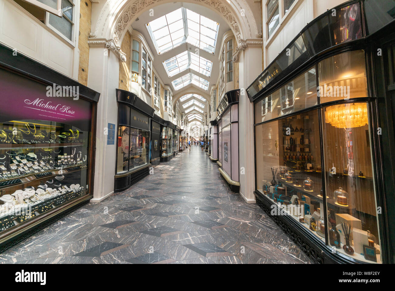 Burlington Arcade covered shopping arcade in London, UK, off Piccadilly