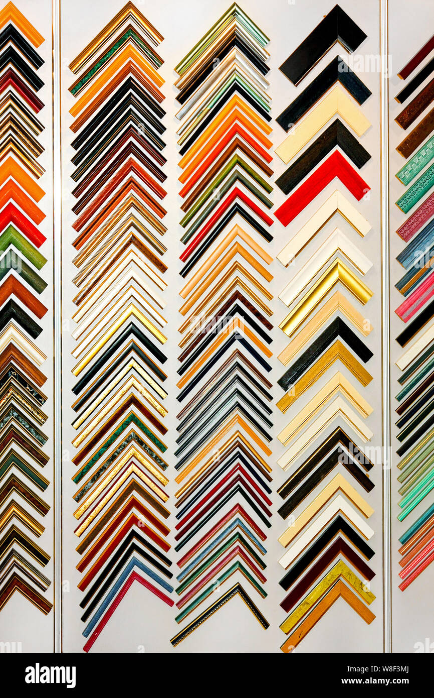 Display of modern artistic frames samples details Stock Photo Alamy