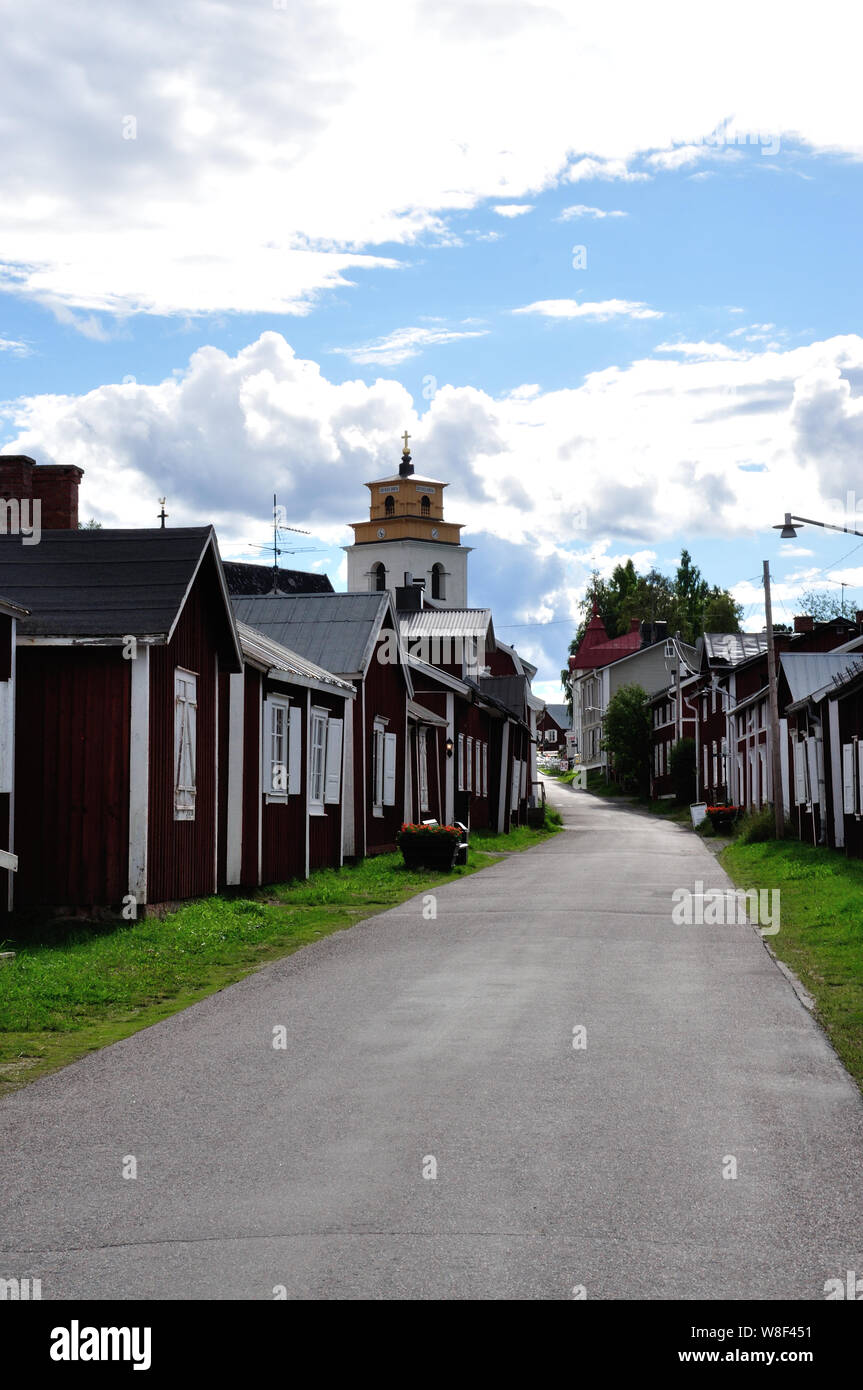 Das beschaulich-idyllische Kirchdorf bei Luleà (Gammelstad). Es gehört zum UNESCO-Weltkulturerbe. Stock Photo