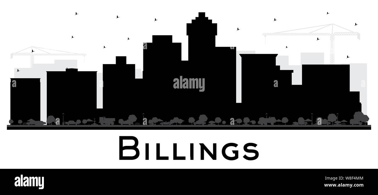 Billings Montana City Skyline Silhouette with Black Buildings Isolated on White. Vector Illustration. Business Travel and Tourism Concept. Stock Vector