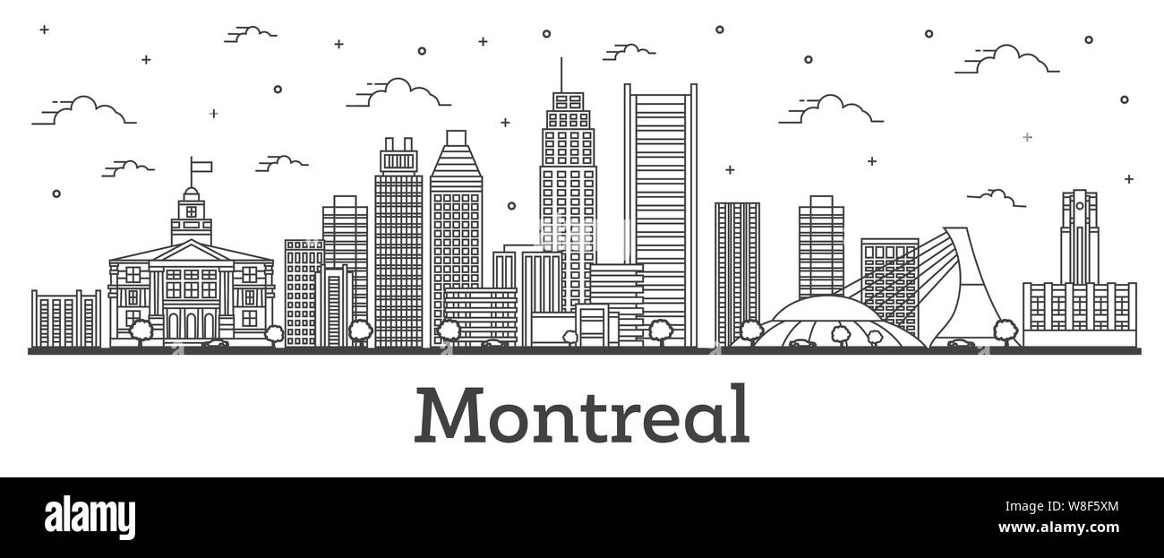 Outline Montreal Canada City Skyline with Modern Buildings Isolated on White. Vector Illustration. Montreal Cityscape with Landmarks. Stock Vector