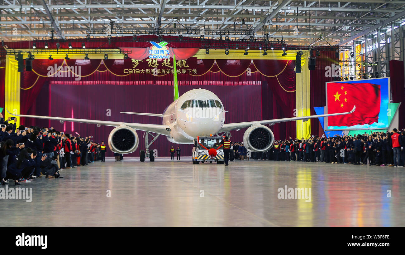 China's first homemade large passenger jet C919 is being pulled out of ...
