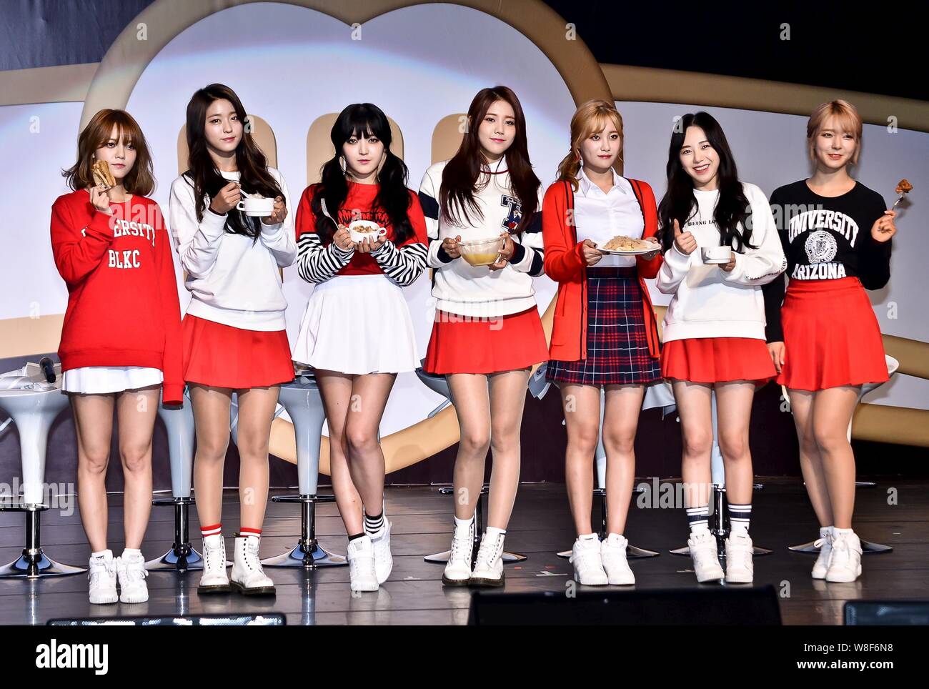 Members of South Korean girl group AOA attend a fan meeting in Taipei ...