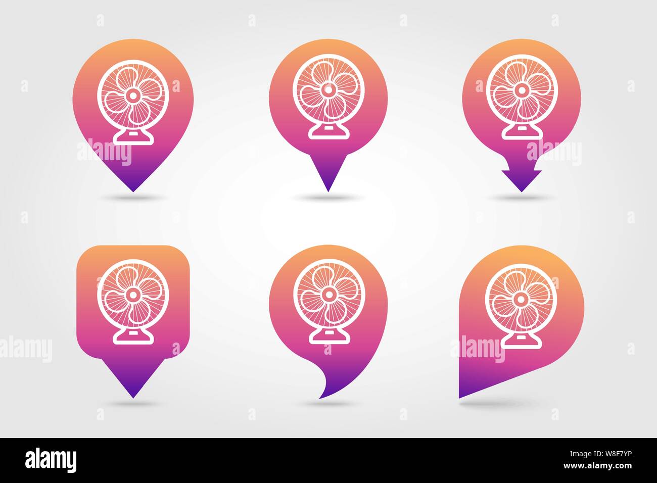 Ventilator vector pin map icon. Map pointer. Summer Map markers. Summertime. Vacation, eps 10 Stock Vector