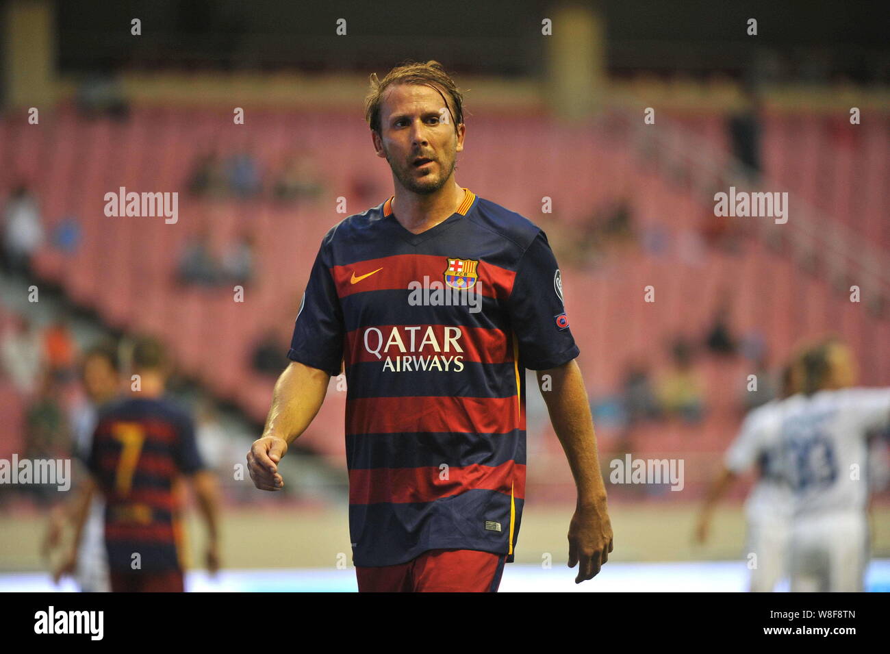 Gaizka Mendieta of FPBarcelona Players is pictured in a soccer match against Inter Forever during the 2015 Winning League International Legend's Champ Stock Photo